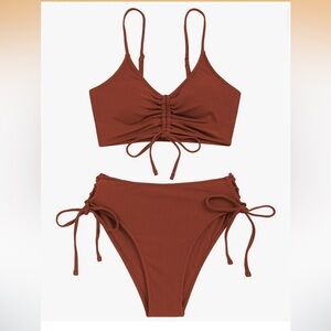 Rust Brown Bikini Set with Tie Details